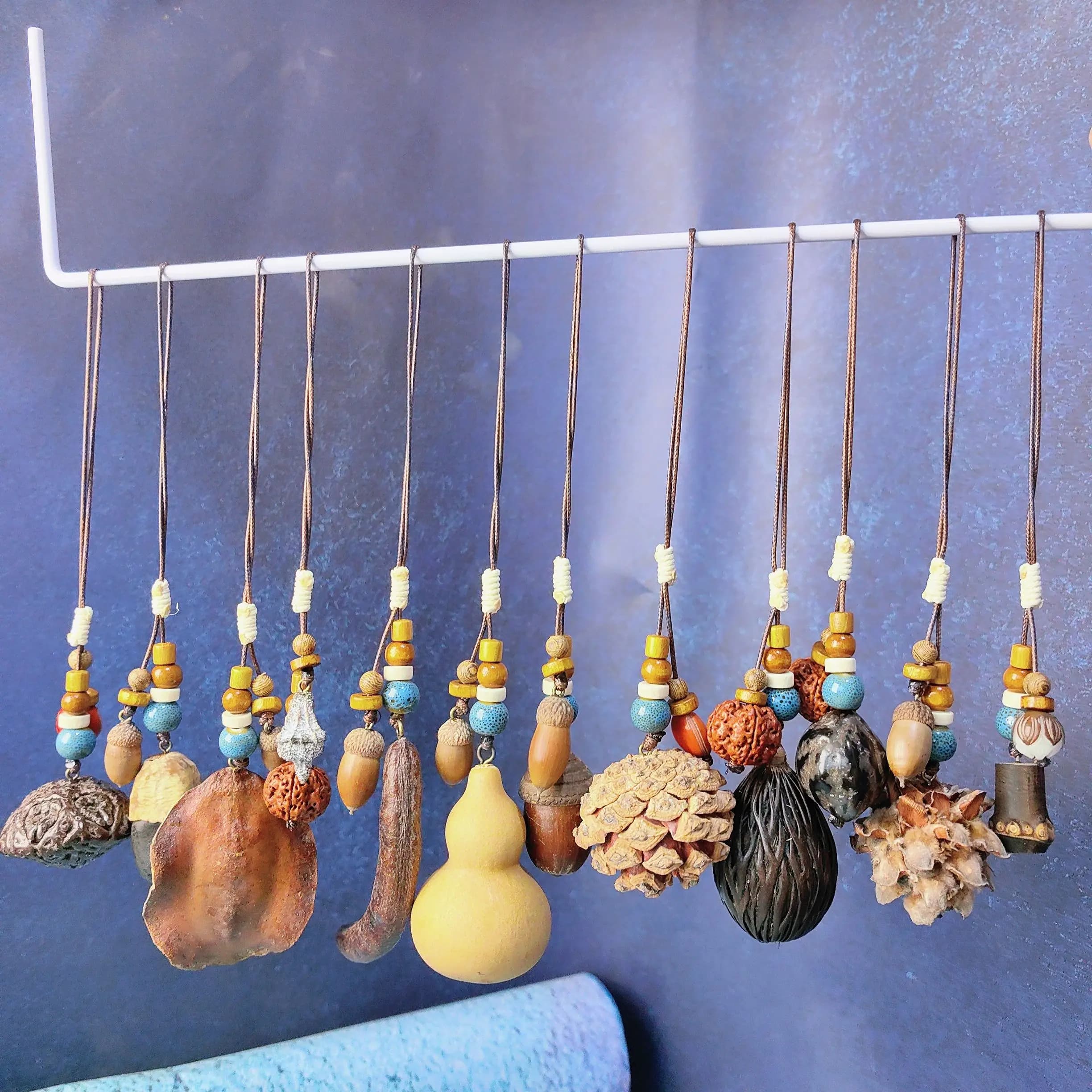 Original Handmade Small Gift - Woodland Style with Plant, Dried Fruit, Wooden Beads & Traditional Ch