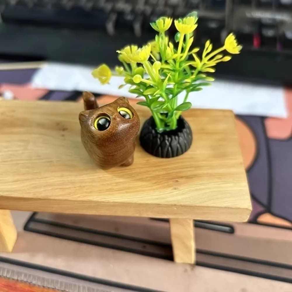 Figurine de chaton en bois mignonne et charmante, décoration de chat décroissante à la main pour la