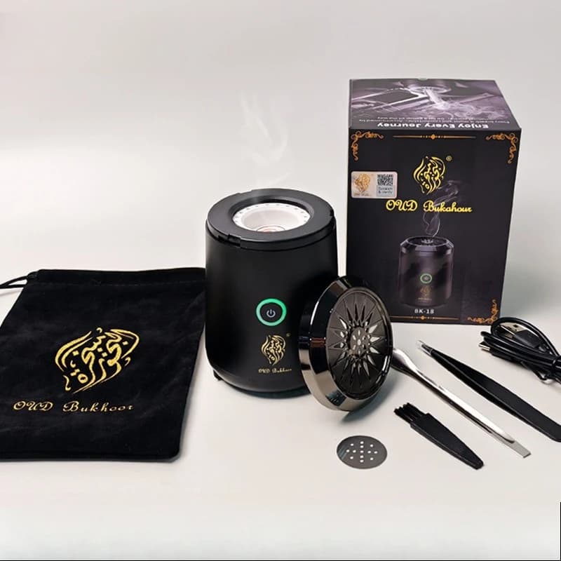 Coffret Cadeau Machine d'Aromathérapie BK-18 Noire – Mini Brûleur Portable pour Huiles Essentielles/