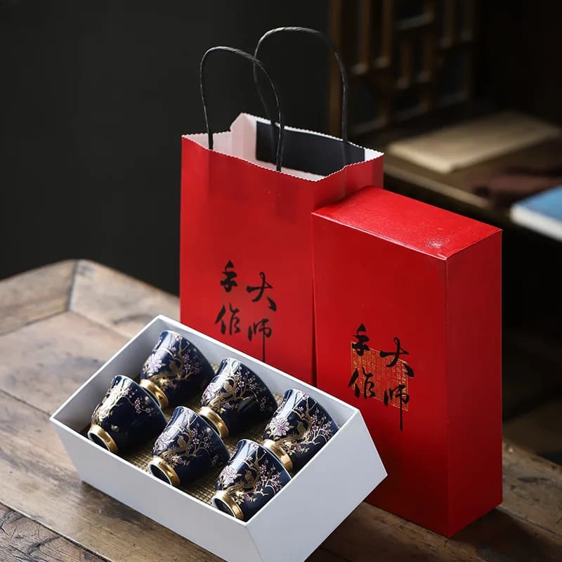 Service à thé cinq kilos célèbres, 5 tasses, ensemble complet de cérémonie du thé Antique, coffret c