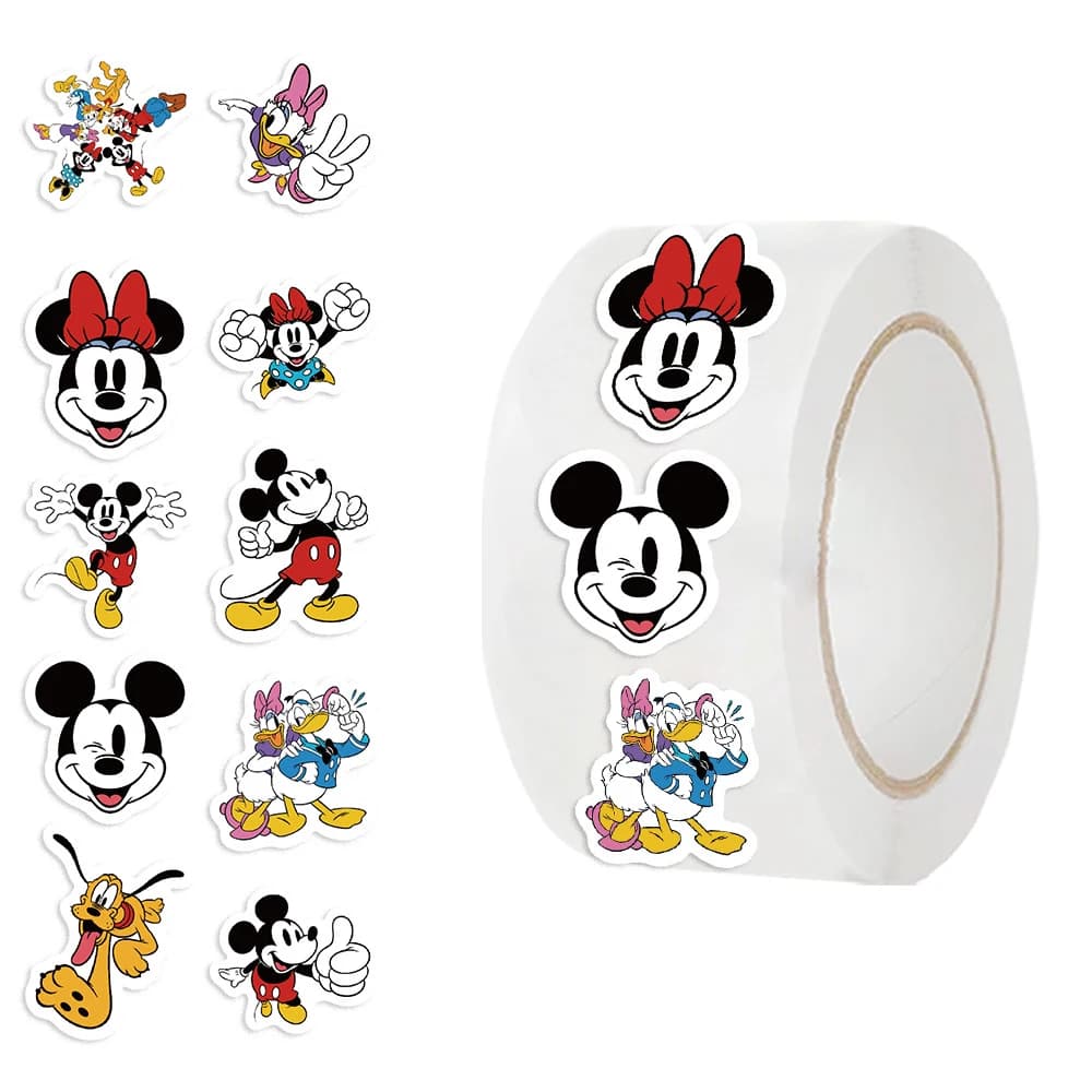 Rouleau d'autocollants de scellage dessin animé Disney Mickey Mouse Donald Duck, 500 pièces/rouleau,
