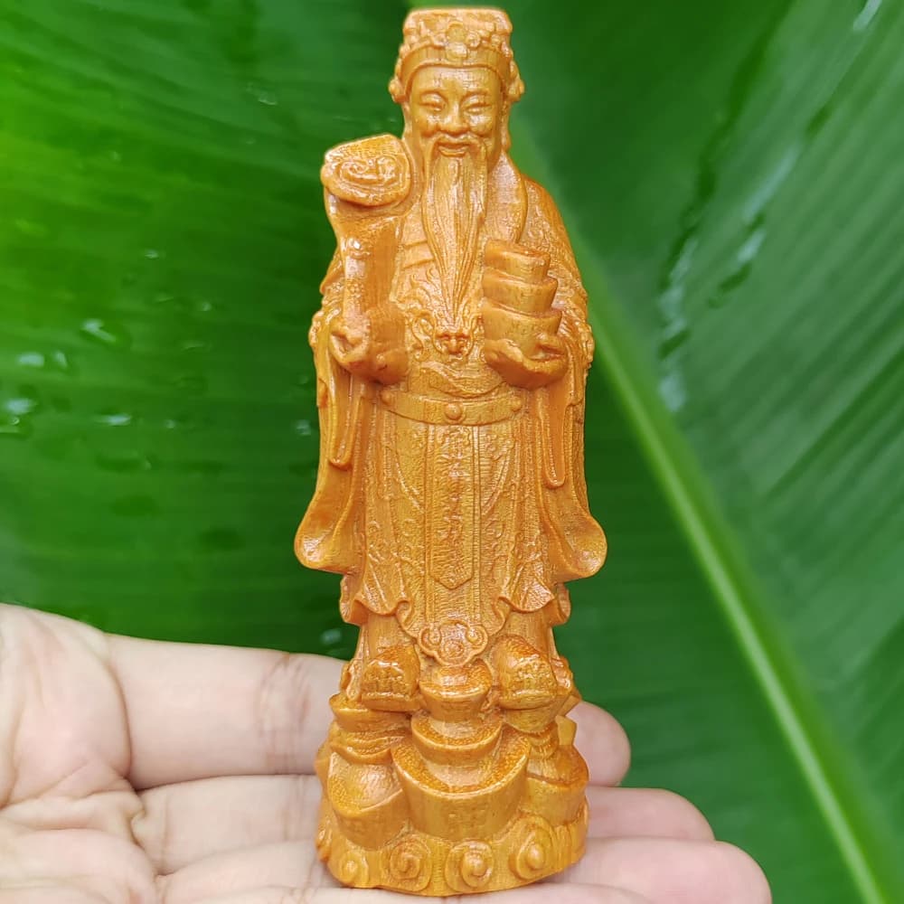Figurine en bois du Dieu de la Richesse, décoration traditionnelle pour Noël et le Nouvel An chinois