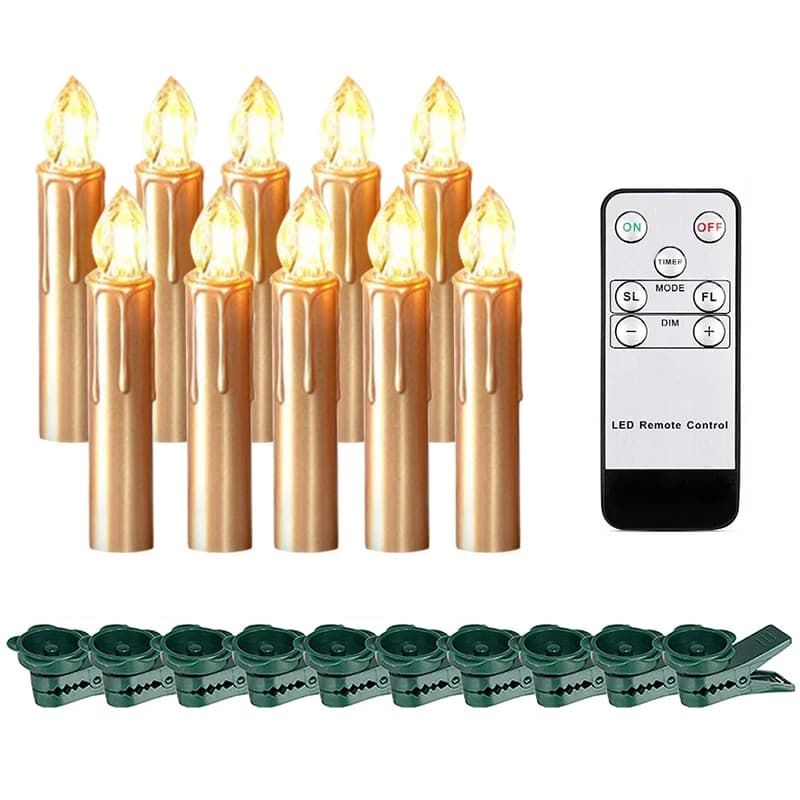 Bougie LED flamme vacillante réaliste avec minuterie à distance dorée pour coffret cadeau de noël dé