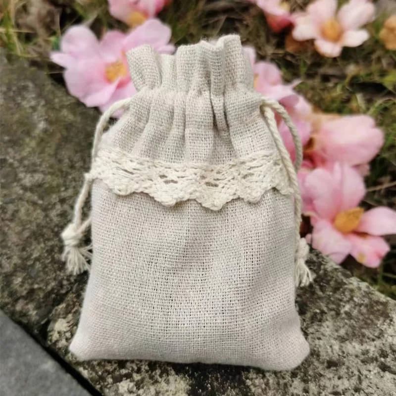 Pochette cadeau en lin dentelle 9x12cm, lot de 50, sac à cordon pour bonbons de fête de Noël