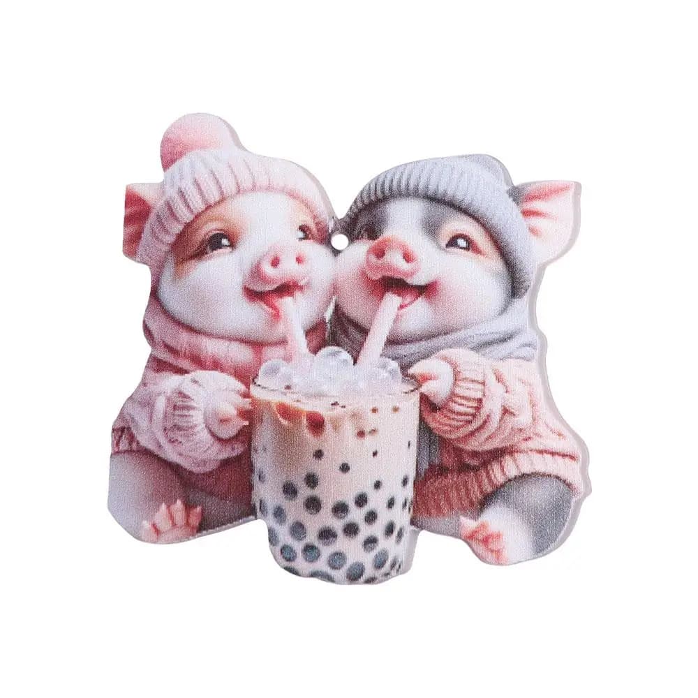 Accessoire de sac, porte-clés cochon 2D en acrylique, pendentif porte-clés tendance, forme cochon mi