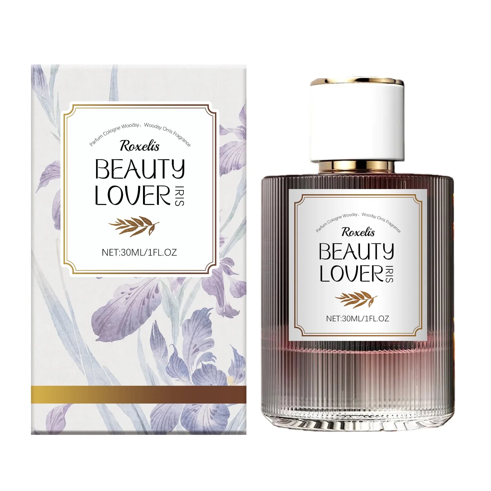 Huile parfumée portable Roxelis Iris Woody Aroma, élégante, fraîche, longue durée, douce, améliore l