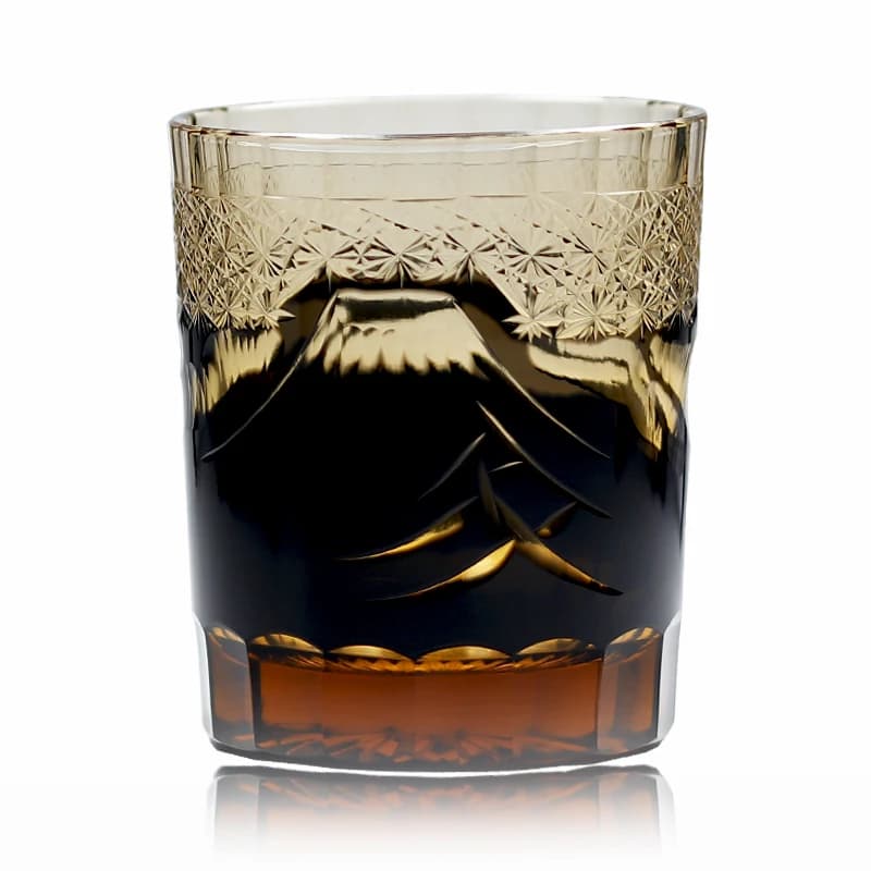 Edo – verre à whisky Kiriko Fuji Mountain, 9oz, bleu, vert, noir, rouge, découpé à la main, avec boî