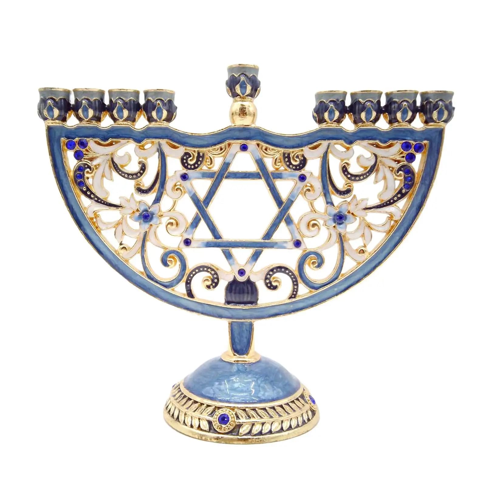 Style européen rétro émaillé Menorah juif peint à la main avec des accents de bijoux bougeoirs juifs