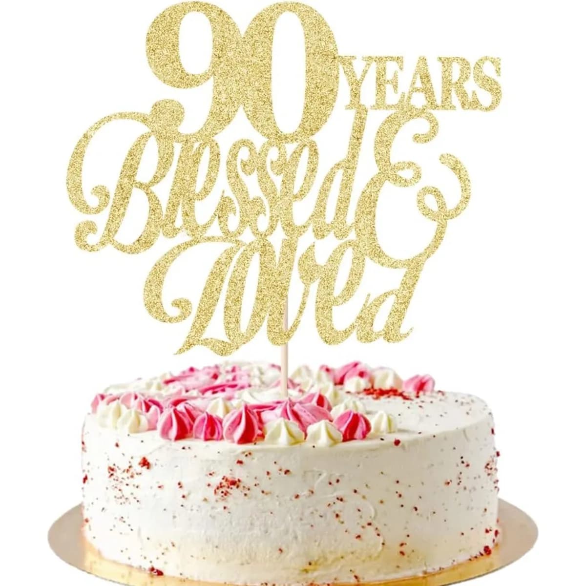 Décoration de gâteau béni et aimée de 90 ans, 1 pièce, 90e anniversaire, 90e anniversaire de mariage