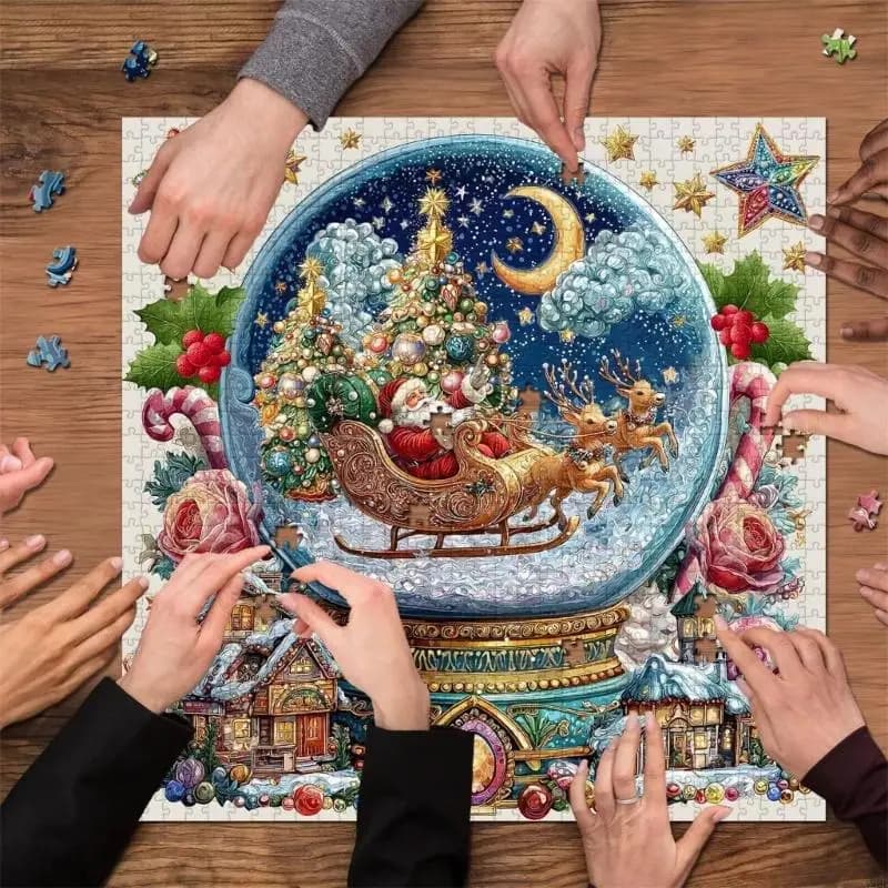 Partie Puzzle Avec Boîte Rangement Papier Verni Non Toxique Activité Noël A2UB