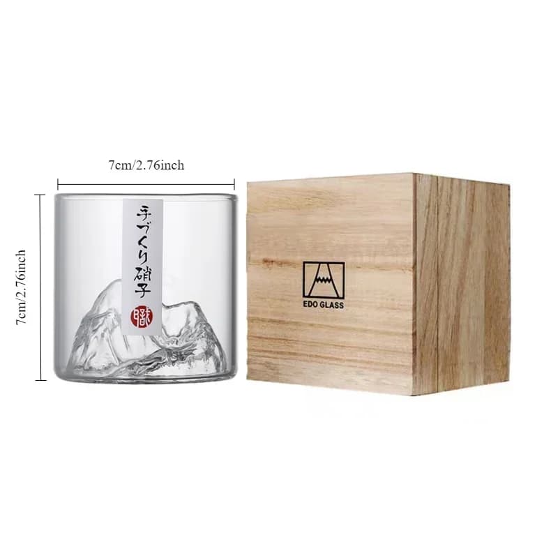 Verre à whisky japonais à l'ancienne, montagne 3D, verre à roche, boîte cadeau en bois, tasse à cert