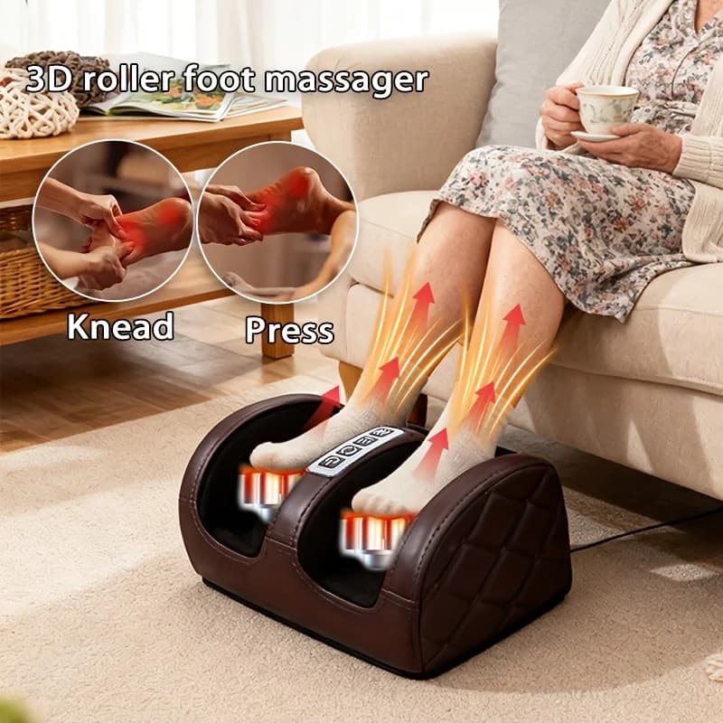 Masseur électrique pour les pieds de couleur marron. Massage de relaxation par acupression avec roul