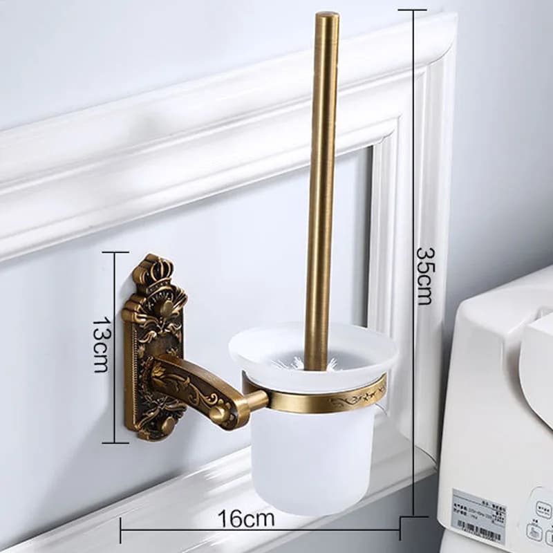 Porte-brosse mural en aluminium avec brosse, accessoires HOToilet, laiton antique, luxe