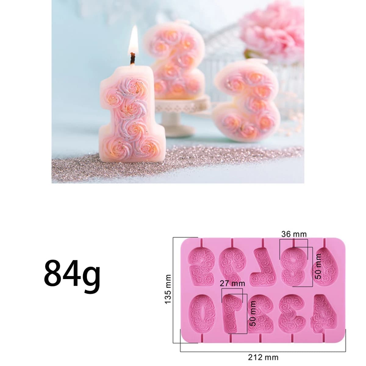Moule à bougie en Silicone pour ornement d'anniversaire, bricolage fait à la main, chiffres de Rose,