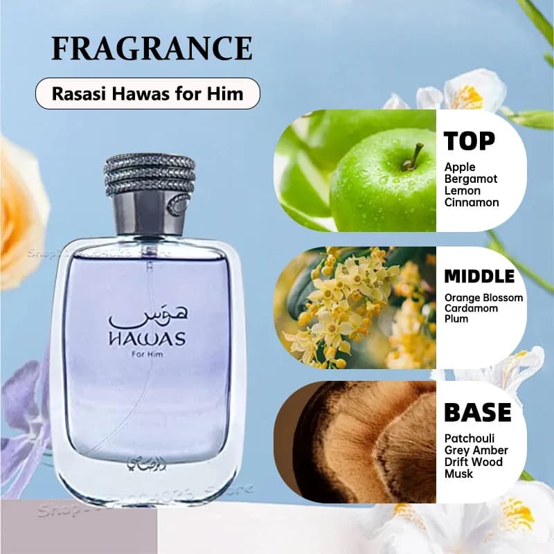 Parfum arabe pour homme RASASI Hawas Fire EDP Spray 100 ml, longue tenue, essence enflammée, marque