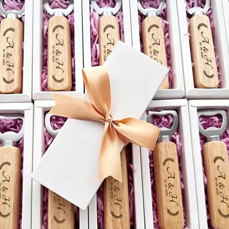Lot de 10 décapsuleurs de mariage personnalisés avec boîte cadeau, décapsuleurs en bois sur mesure p