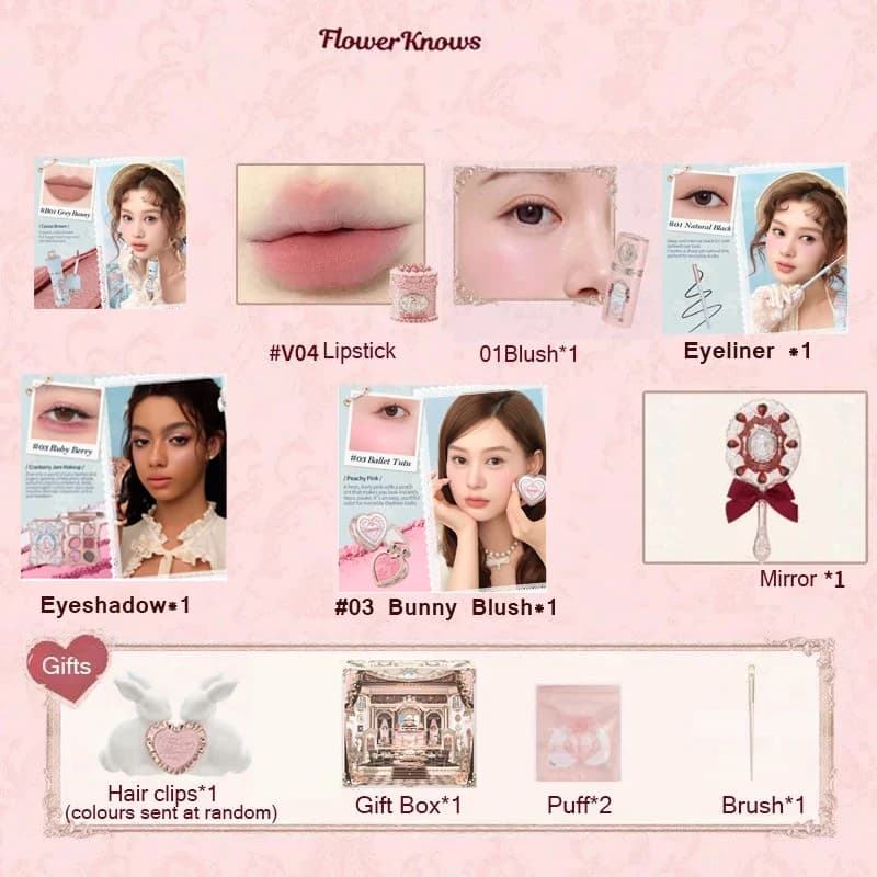 Collection de maquillage Flower Knows Strawberry Cupid Box, ensemble complet de cosmétiques, palette
