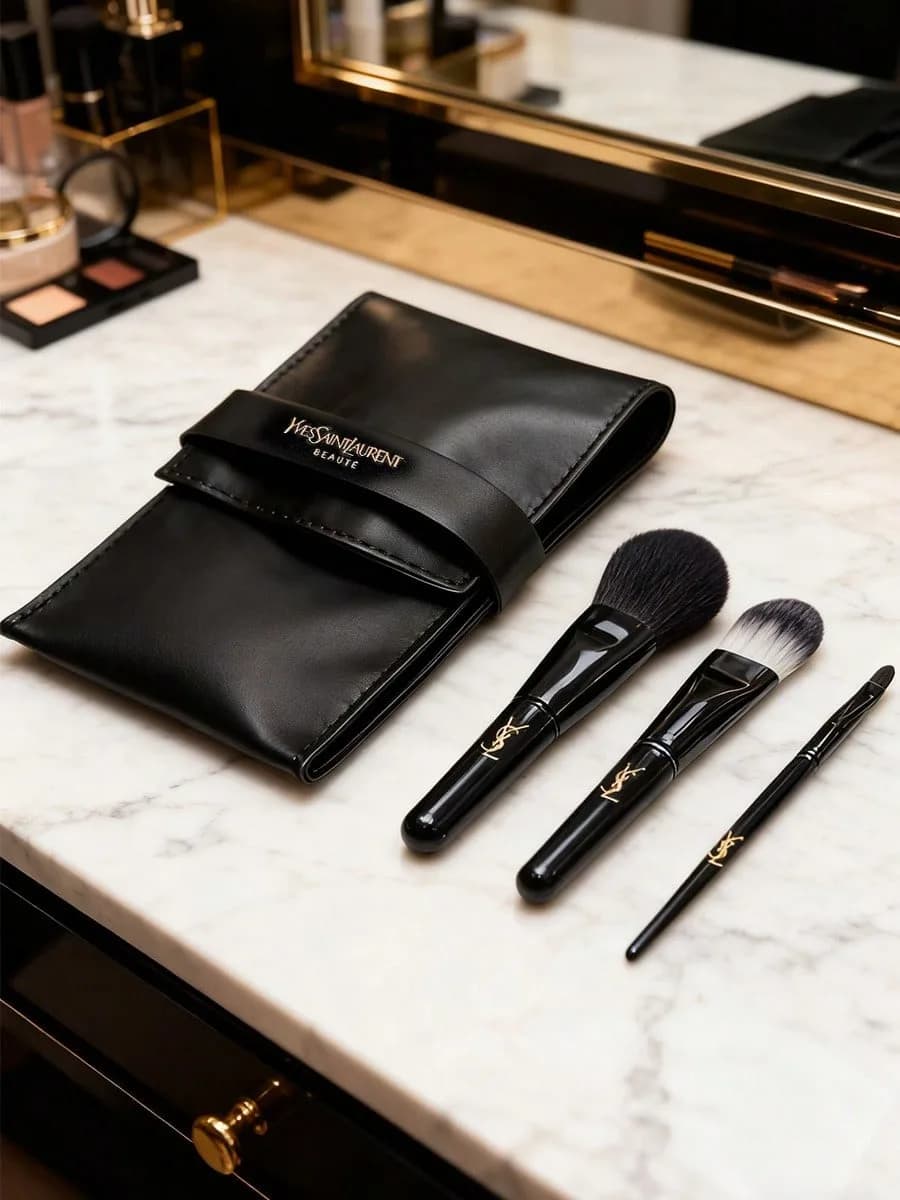 Kit de pinceaux de maquillage intégrés essentiels YSL Model 3 pièces, comprenant des pinceaux pour l