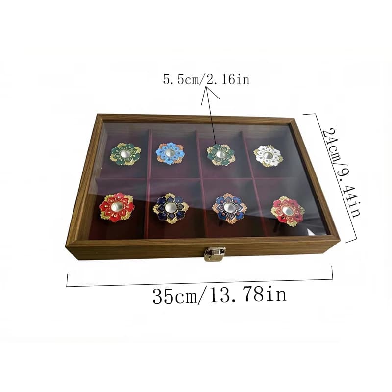 Coffret en bois de luxe de 8 ornements religieux en émail ornés pour l'autel domestique, décoration
