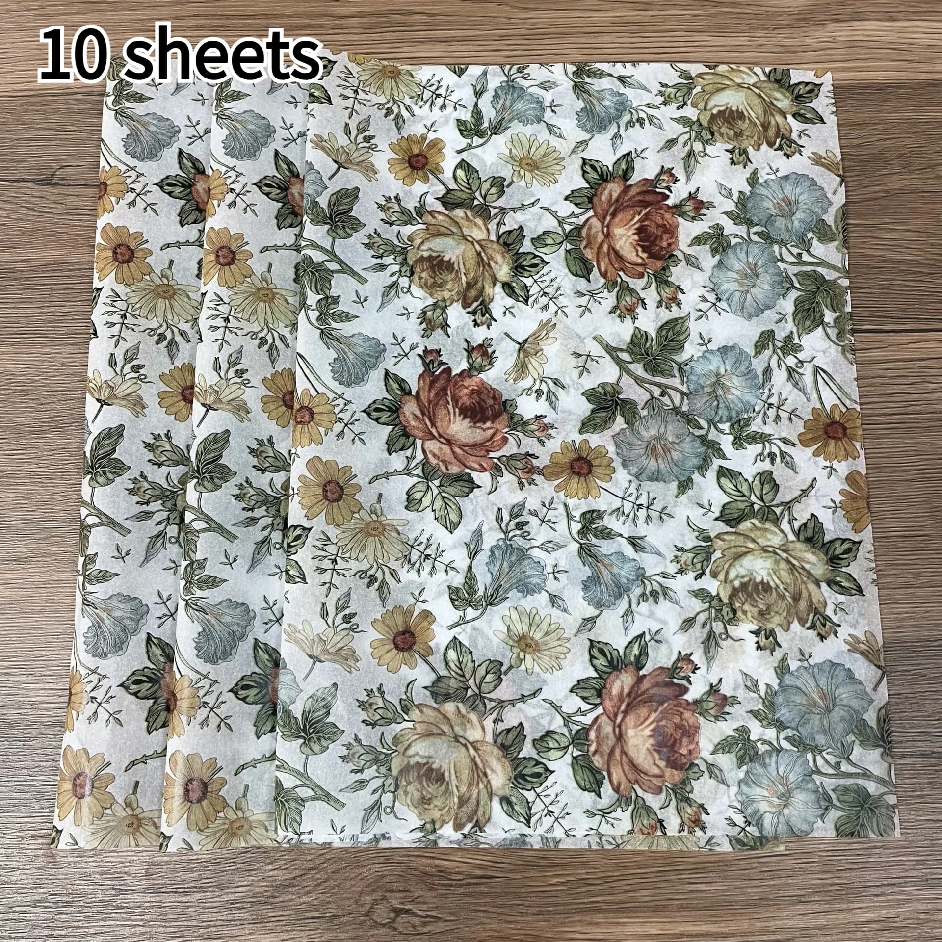 10 feuilles de papier d'emballage floral de luxe - Élégant / Feuilles adaptées pour la doublure de b
