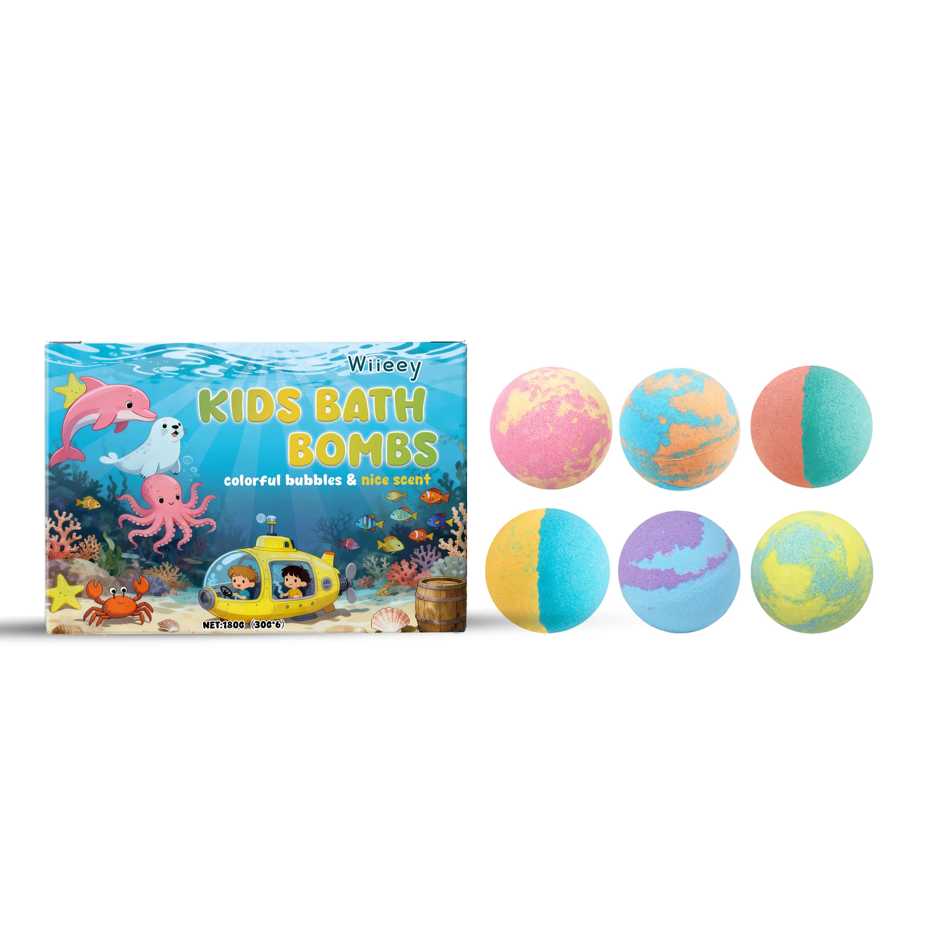 Ensemble de 6 boules de bain moussantes colorées pour enfants, en boîte, hydratantes, soin de la pea