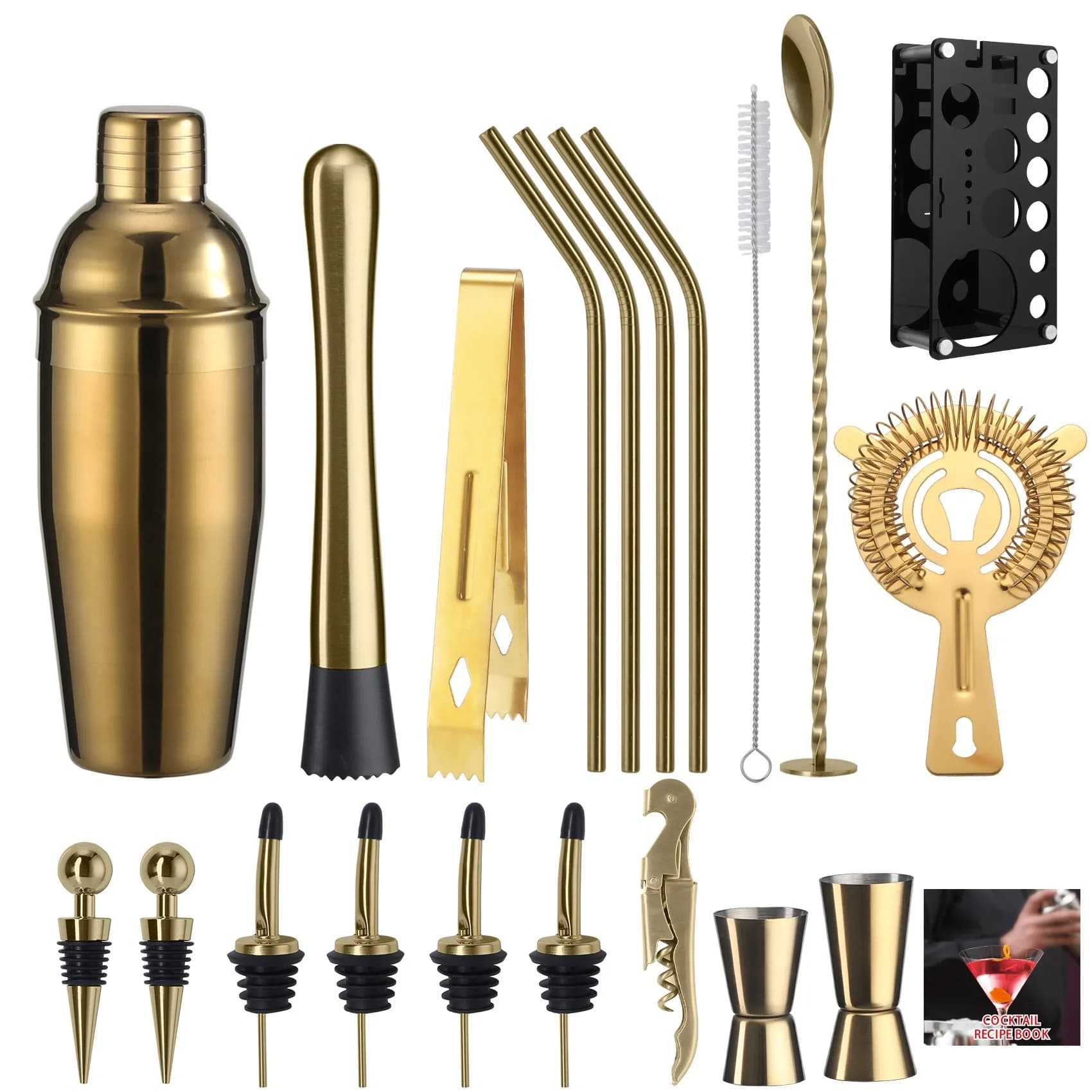Ensemble de shaker à cocktail 20 pièces, Kit de barman avec support, ensemble de Bar de mixologie, e