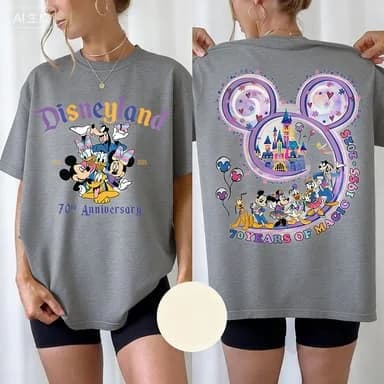 T-shirt en coton commémoratif du 70e anniversaire de Disneyland pour toute la famille, coupe ample,