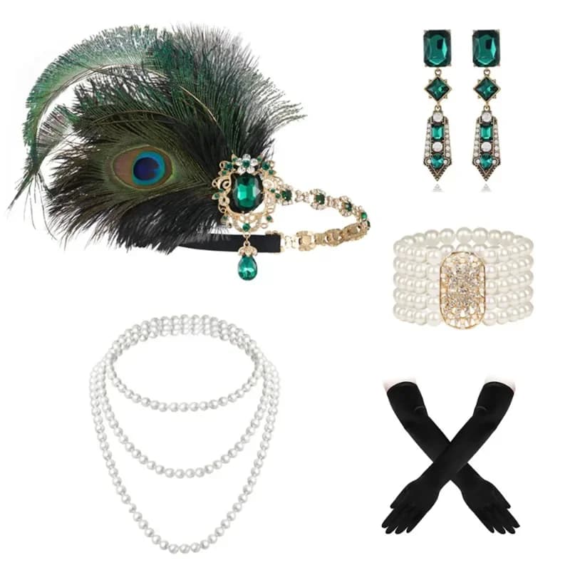 Ensemble d'accessoires à clapet des années 1920, tenue de Costume du grand Gatsby pour femmes et fil