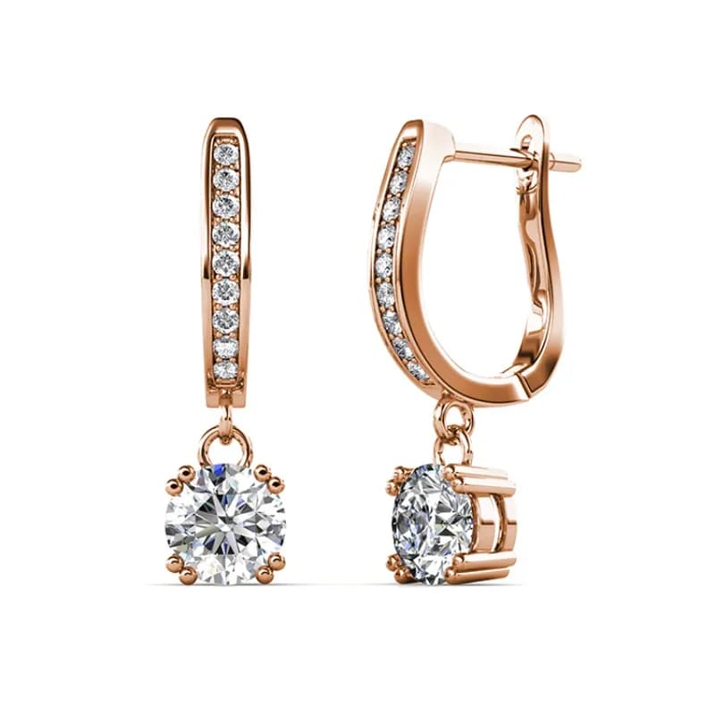 Boucles d'oreilles pendantes élégantes avec cristaux Swarovski, laiton plaqué or rose, cadeau de mar