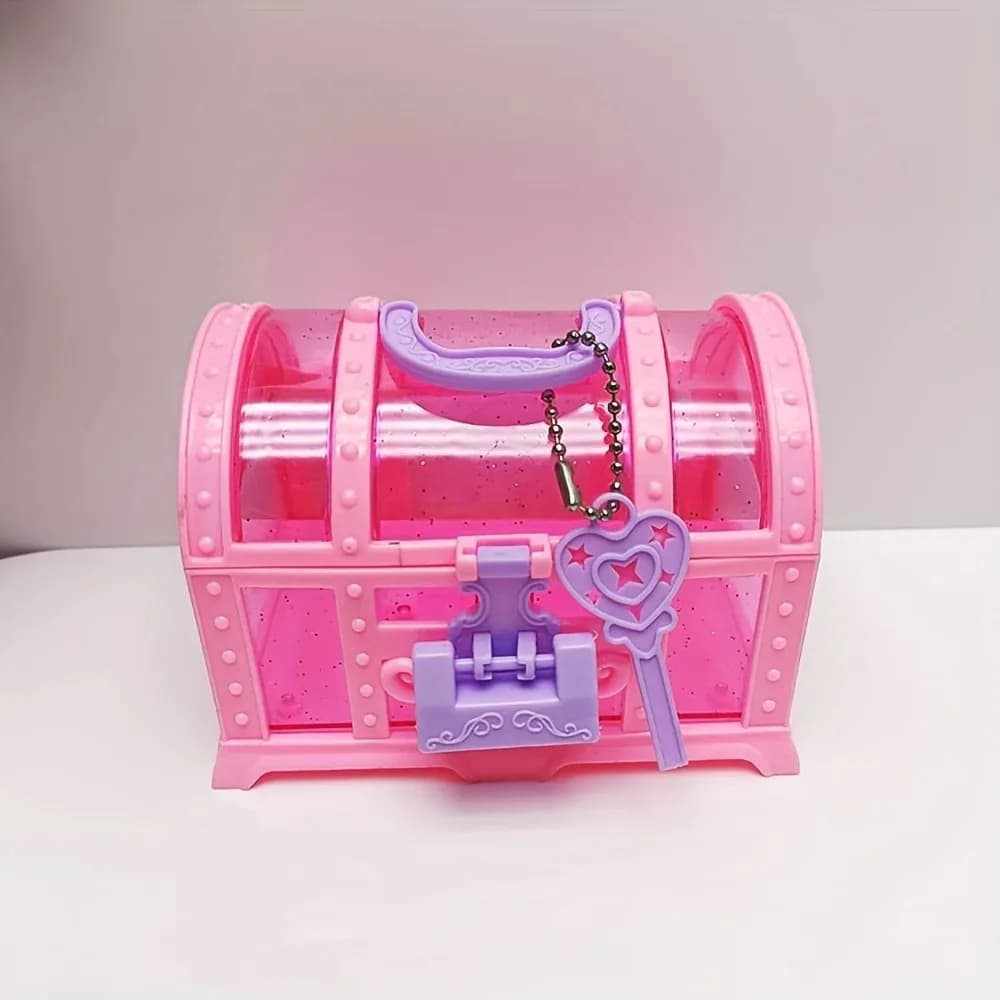 Boîte à bijoux rose/violette pour jeu d'imitation avec serrure, jolie boîte à maquillage, coffret de