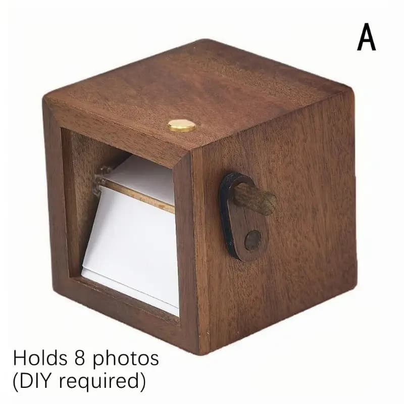 ☆ Album photo flipbook animé à manivelle mécanique en bois avec boîte en bois