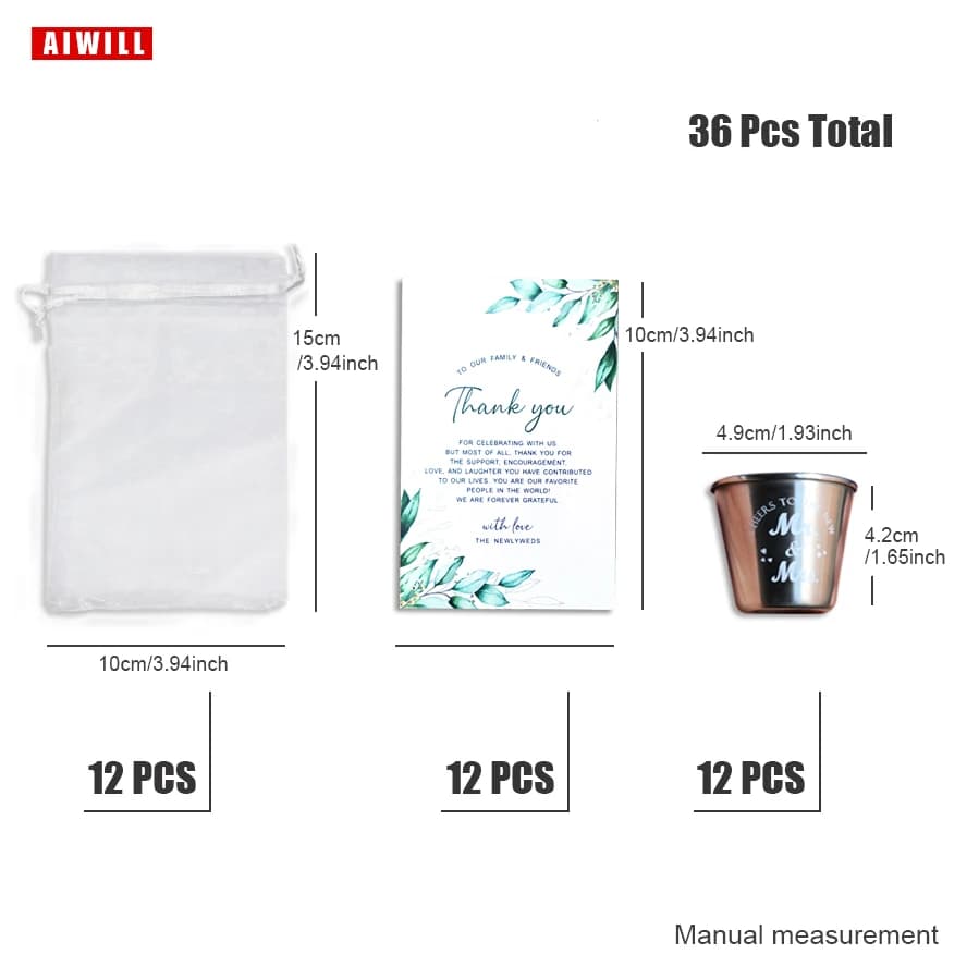36 pièces/ensemble tasses à Shot de mariage tasse à griller 12 tasses à Shot 12 cartes de remercieme