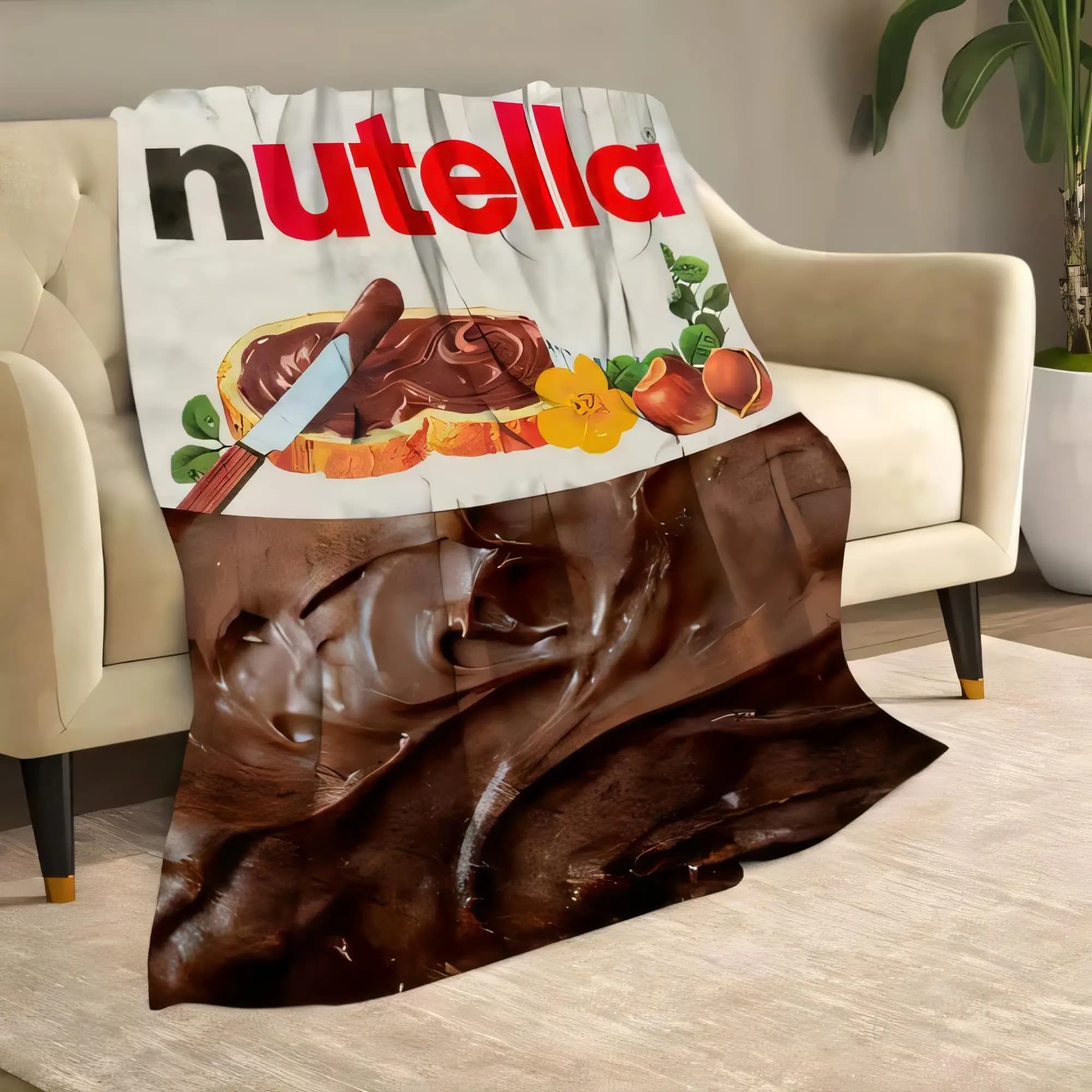 Couverture avec logo Nutella, confortable et douce pour fauteuil et canapé, parfaite pour la décorat