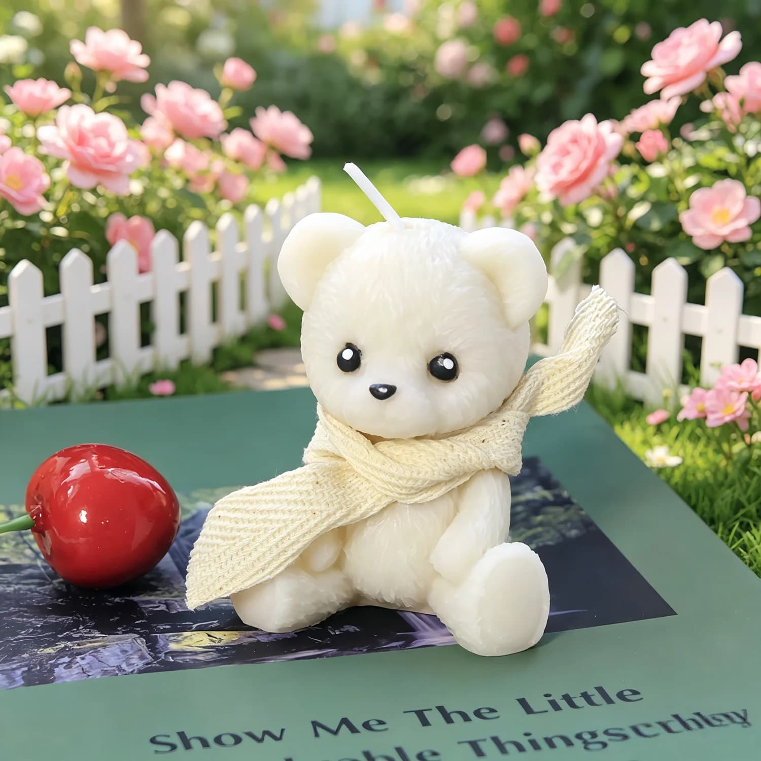 Bougie parfumée ours en peluche avec écharpe, bougie d'aromathérapie en cire de soja pour la décorat