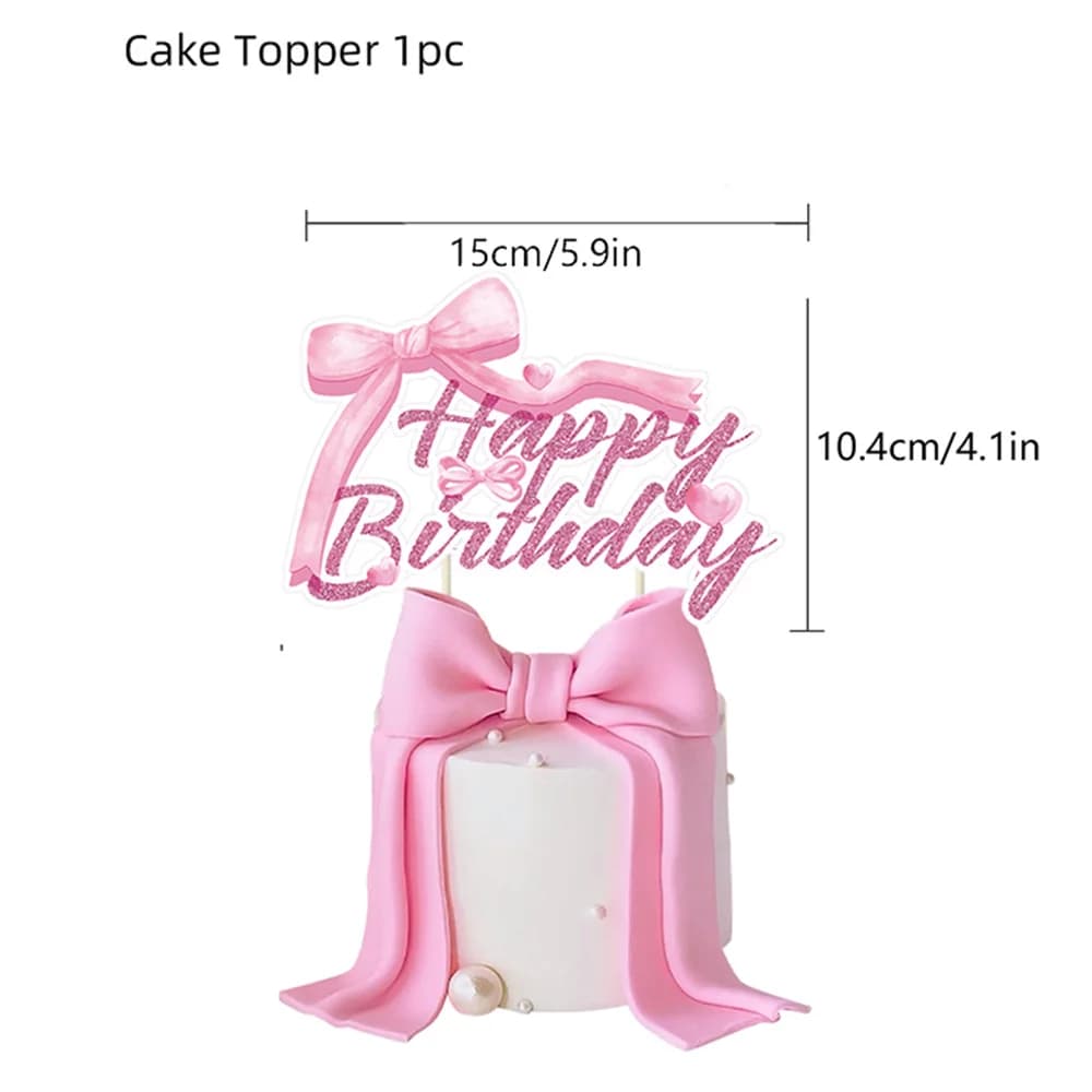 Kit de Fête d'Anniversaire Princesse Fille : Bannière Rose, Ballon Nœud Joyeux Anniversaire, Pailles