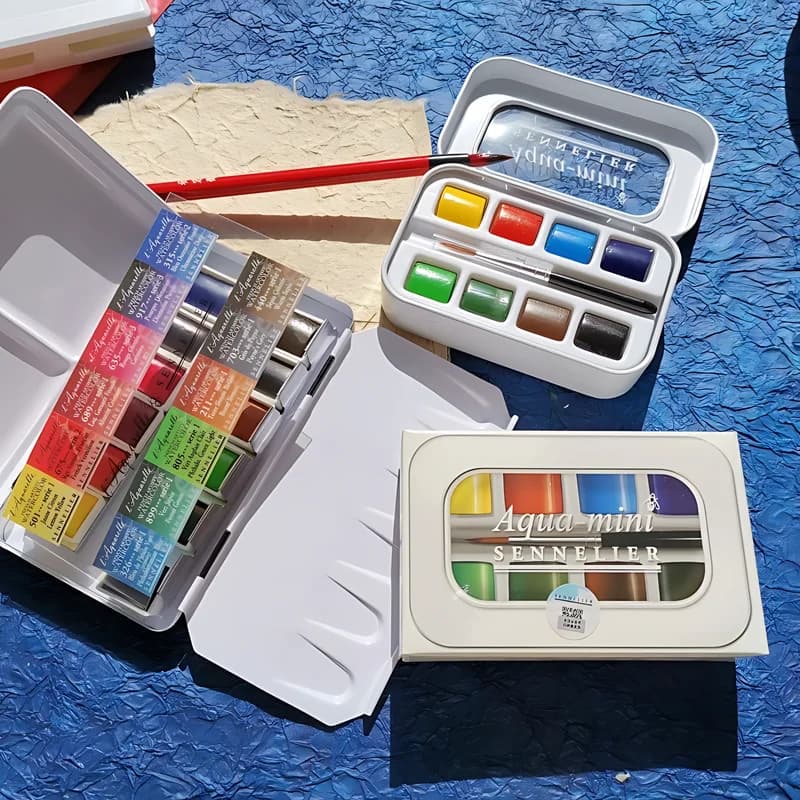 Sennelier Aqua French Artist Mini Boîte D.lique avec Brosse, Interconnexion de 8 Documents, Peinture