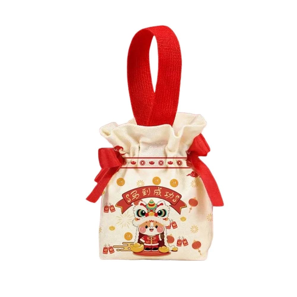 Sac cadeau de Nouvel An 2026 en toile, portable, motif cheval, style chinois, pour mariage et bonbon