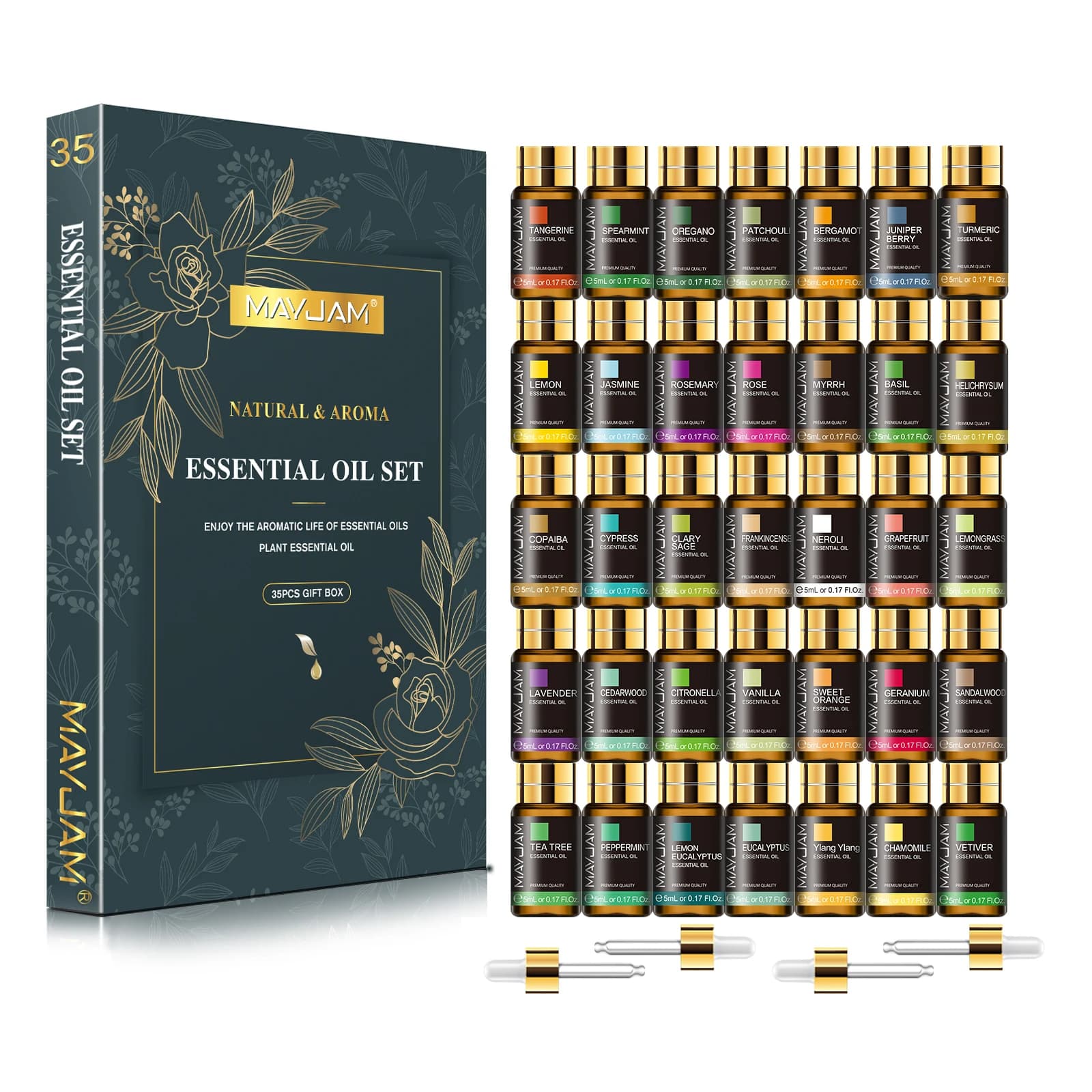 MAYJAM-Coffret d'huiles essentielles d'aromathérapie, jasmin, eucalyptus, vanille, menthe poivrée, b