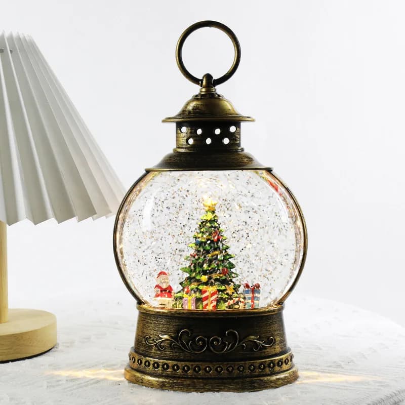 Boîte à musique de noël avec lumières de noël en cristal, ornements, décor festif pour la maison, dé