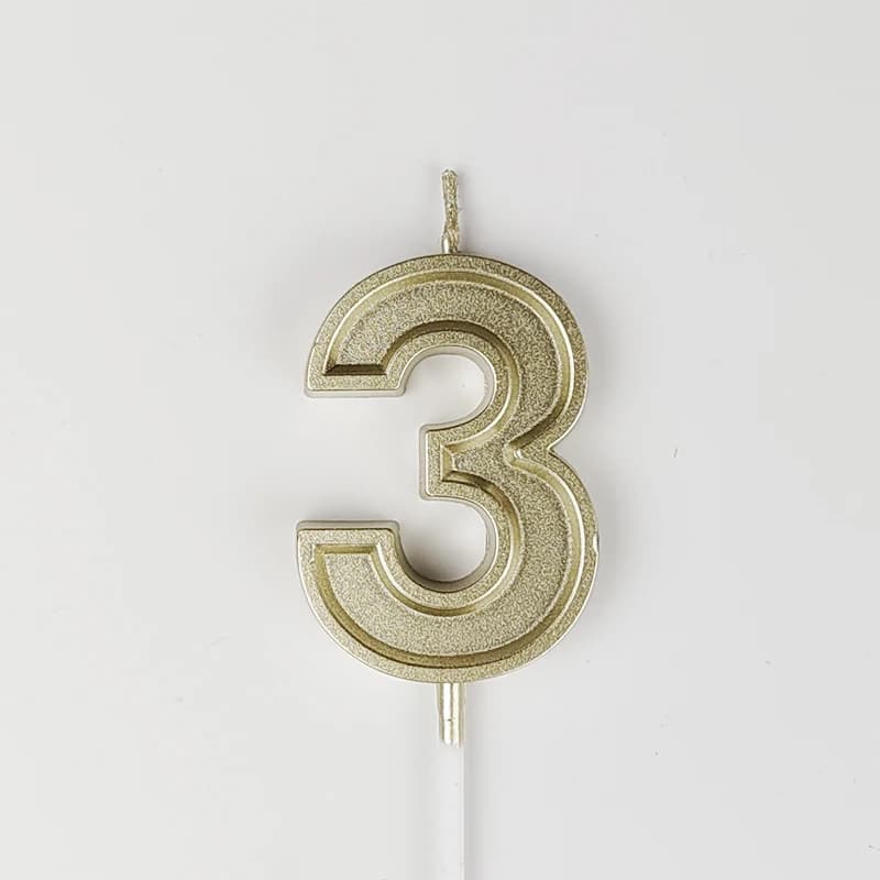 Bougie de gâteau d'anniversaire numérique en or pour enfants, décoration de gâteau créative, fête d'