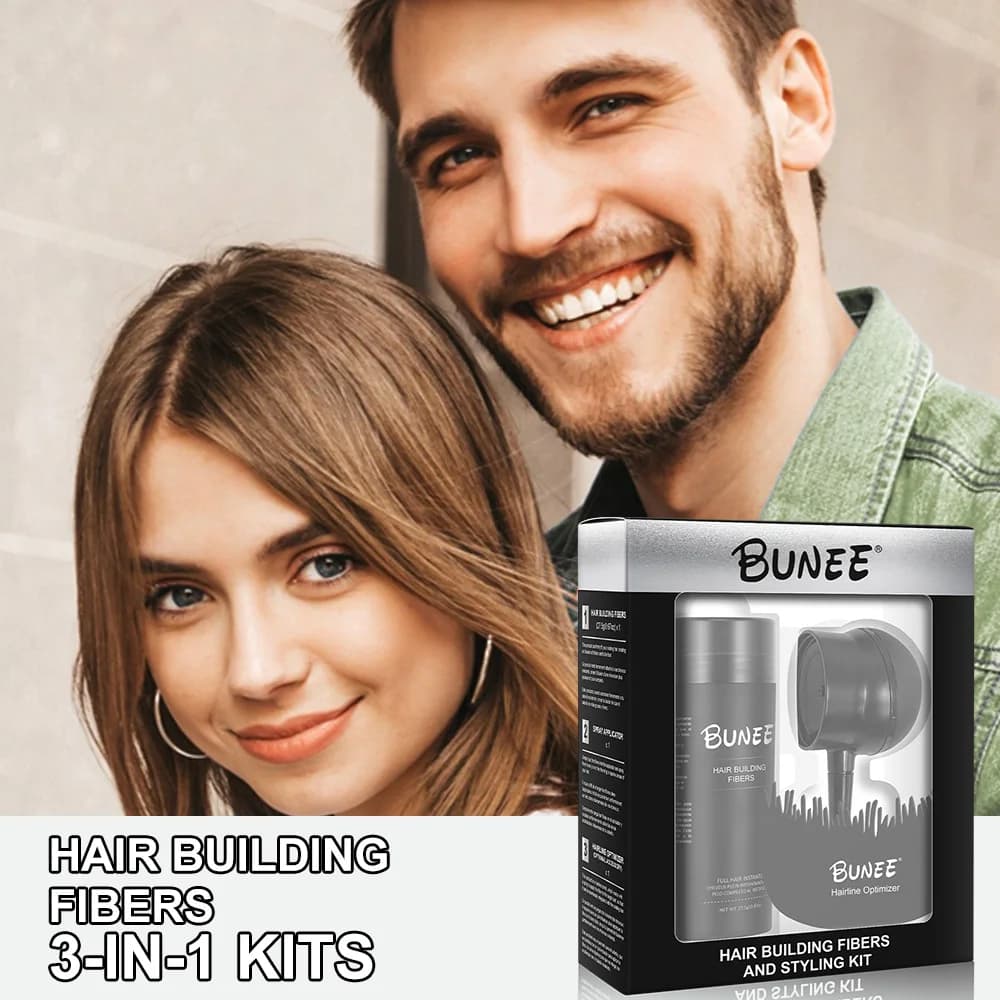 Ensemble de 3 pièces de poudre de fibres Bunee : fibre volumisante pour un aspect naturel, coffret c