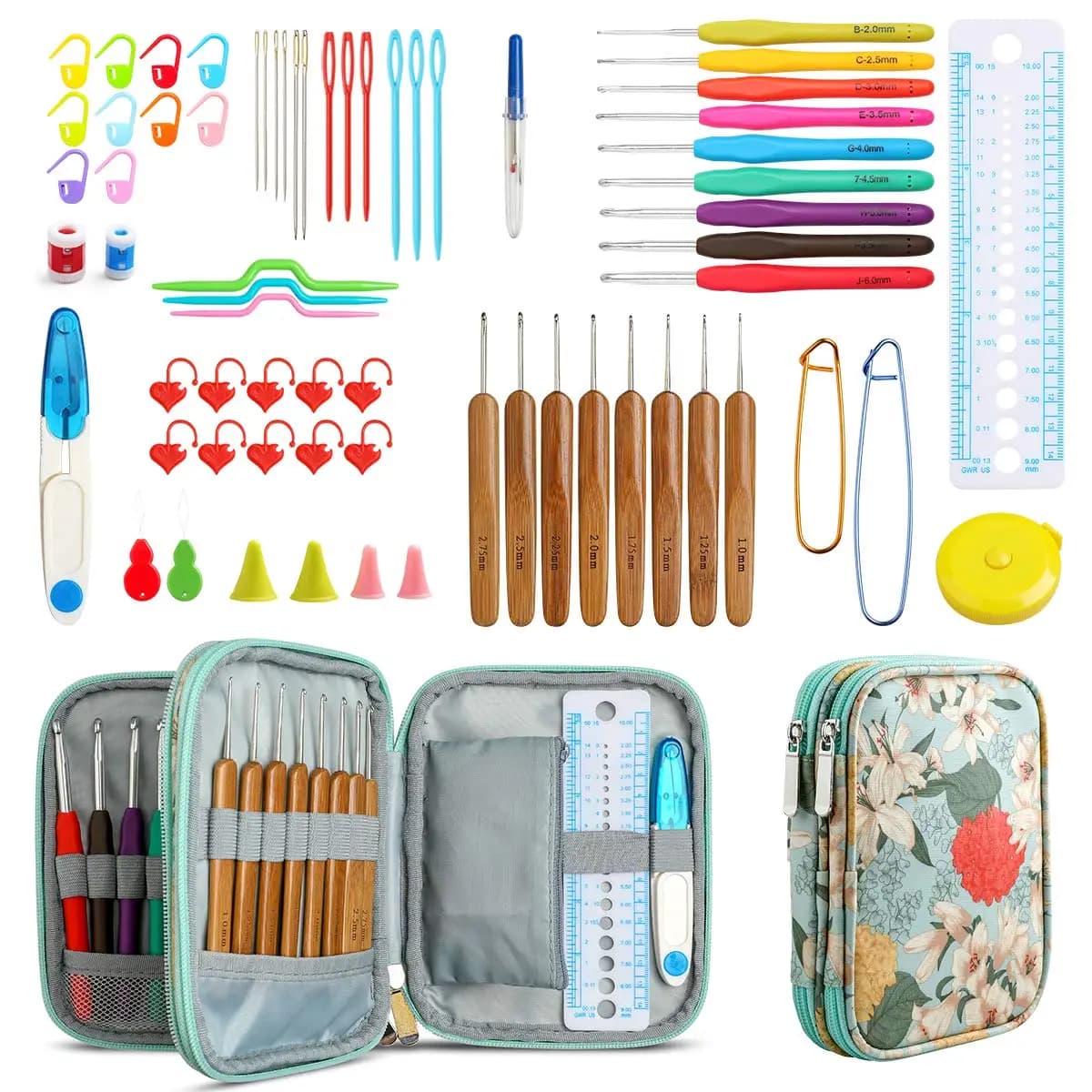 Kit de crochets avec sac, ensemble de crochets ergonomiques, Kit de fils de tissage, bricolage, outi