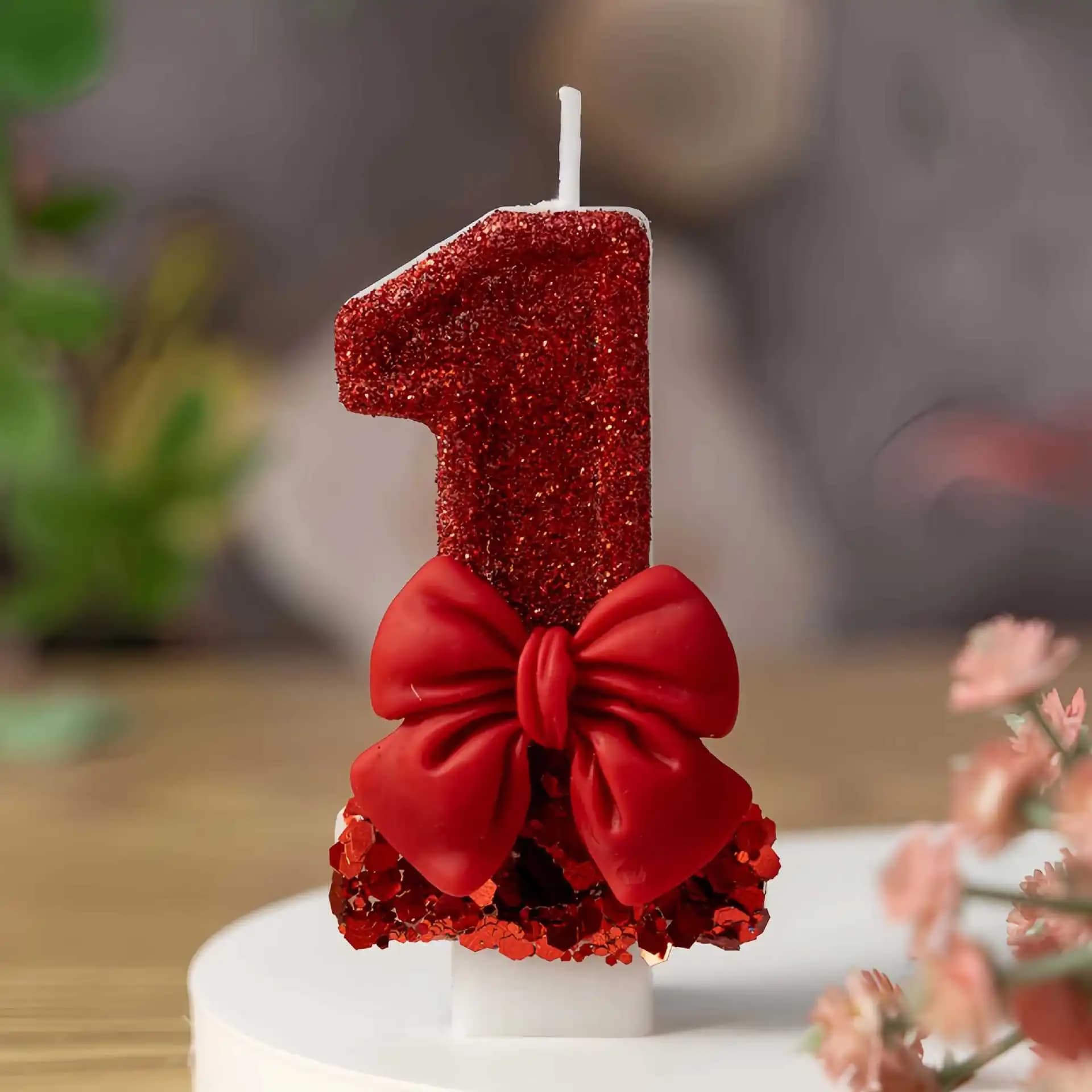 Bougie numérique d'anniversaire avec nœud rouge - Décoration créative pour gâteau pour les fournitur