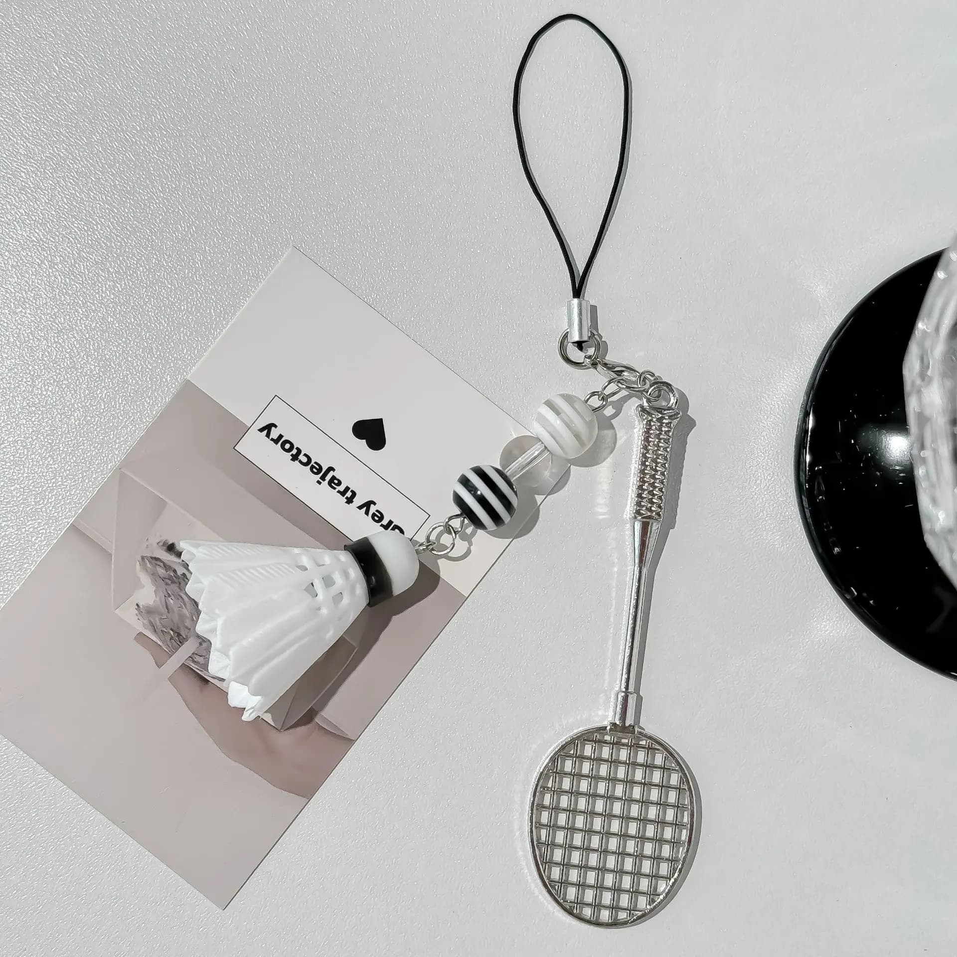 Porte-clés raquette de badminton mignon, pendentif créatif pour téléphone portable, niche pour sac,