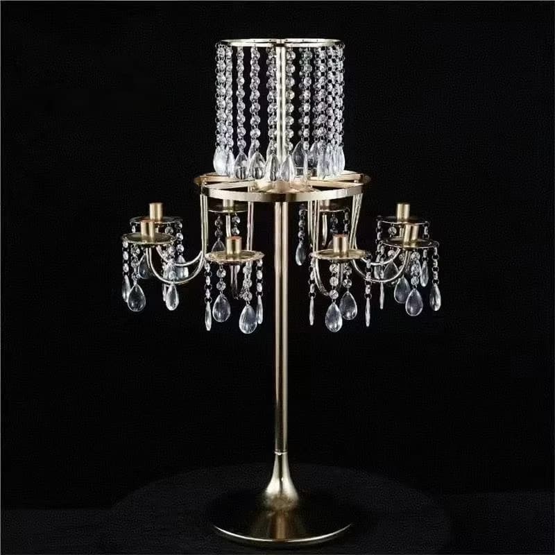 Lot de 4 chandeliers en métal doré à 8 bras - Porte-bougie en cristal, centres de table élégants pou