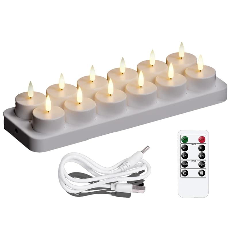 Bougies chauffe-plat rechargeables, bougies rechargeables 12 pièces avec Base de chargement à distan