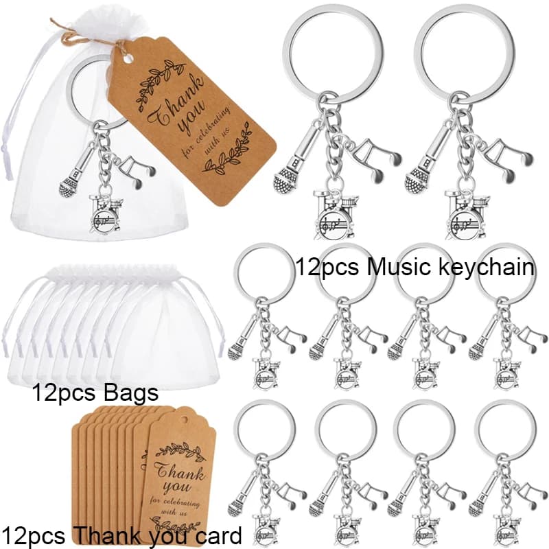 12 ensembles de porte-clés musicaux, cadeau, tambour, Microphone, Notes de musique, breloques, cadea