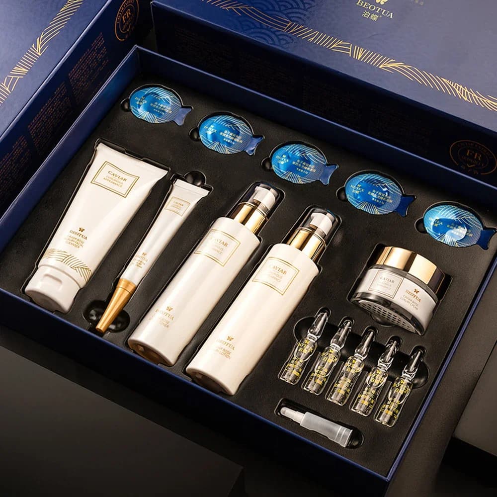 Ensemble de soins de la peau du visage avec boîte, Essence de Caviar, sérum pour le visage, ensemble
