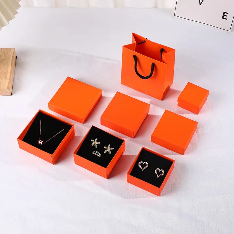 24 boîtes à bijoux orange avec éponge à l'intérieur, étuis en carton pour cadeaux, plusieurs options