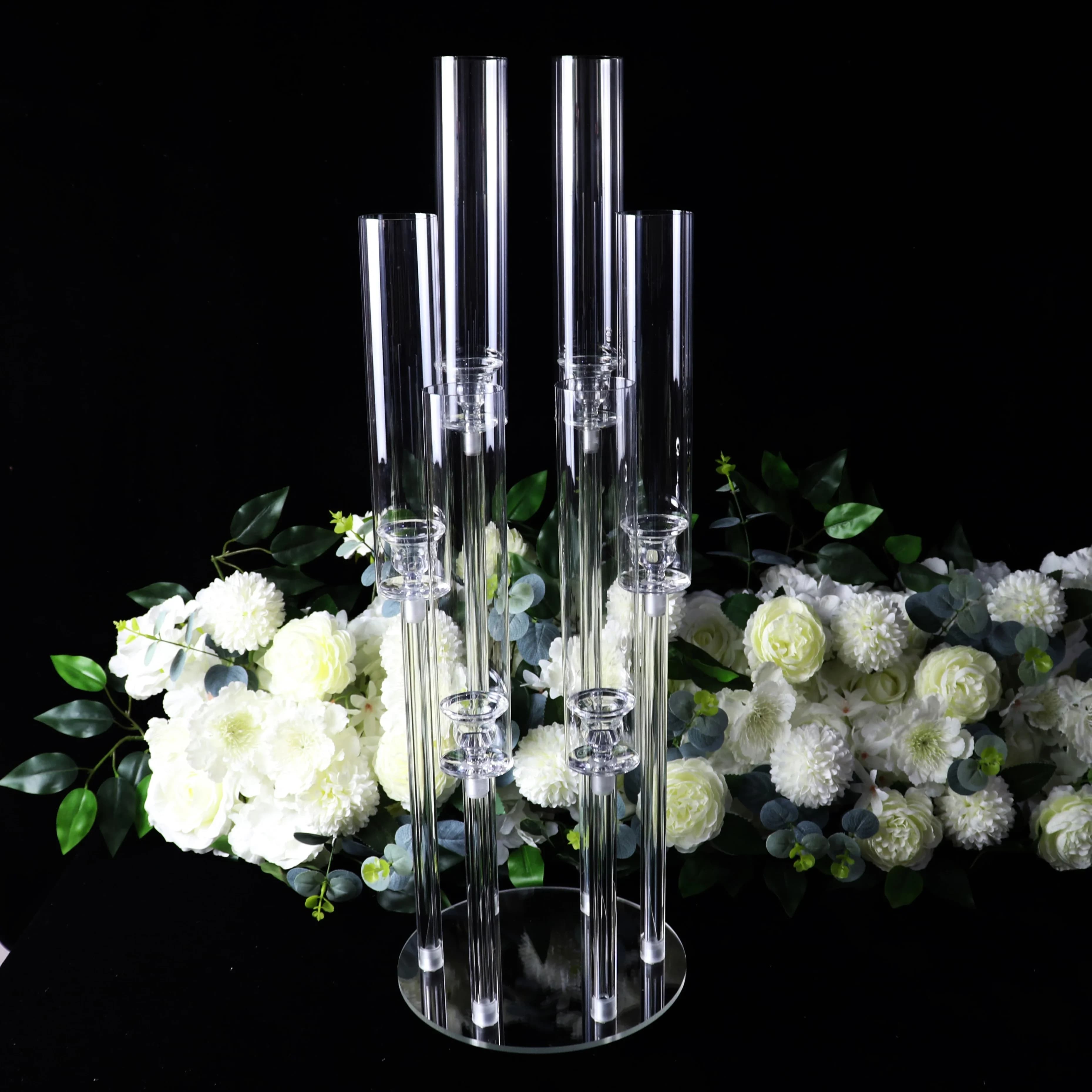 Bougeoir en acrylique transparent à 6 bras, décoration de mariage, chandelier, centre de Table, cand